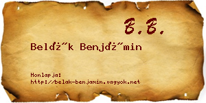 Belák Benjámin névjegykártya